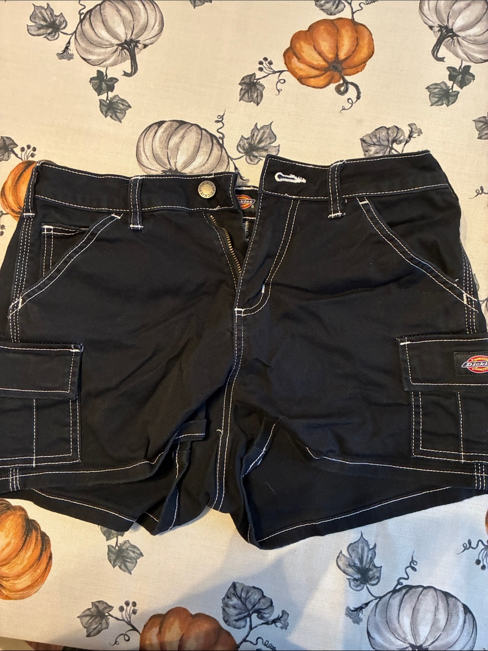 Dickies Black Cargo Shorts with White Contrast Stitching